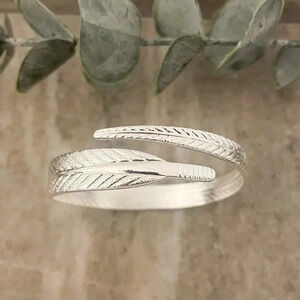 925 Sterling Silver Feather Wrap Bracelet Chunky Wide Large Statement Bracelet